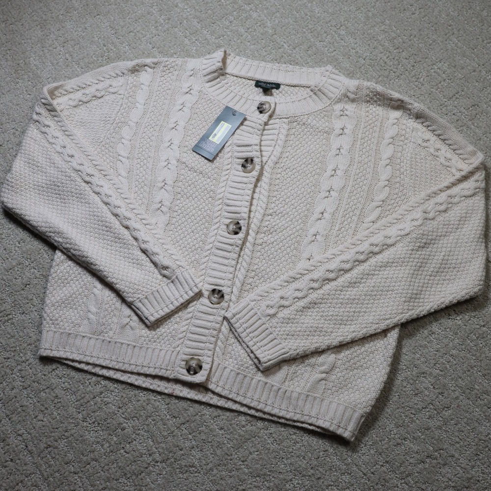 Wild Fable Off White Cable Knit Button Front Cardigan Sweater Cream Medium NWT